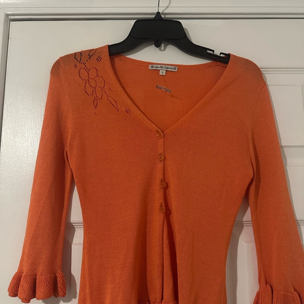 Nanette Lepore Orange Button-Up Cardigan with Floral Detail